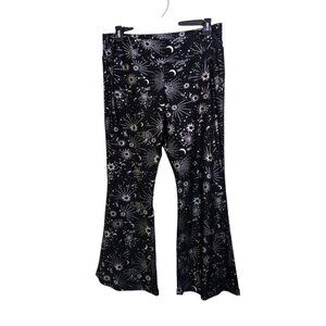 No Boundaries Juniors XXL Flare Pants Celestial Black Silver Foil Print Pull On
